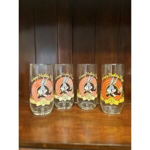1990 Happy Birthday Bugs Bunny 50th Anniversary Glass Looney Tunes Vintage